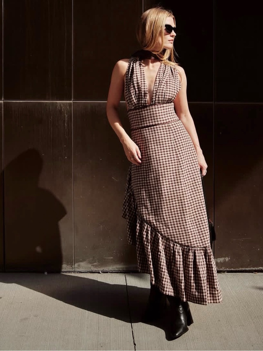 couper assymetical gingham dress